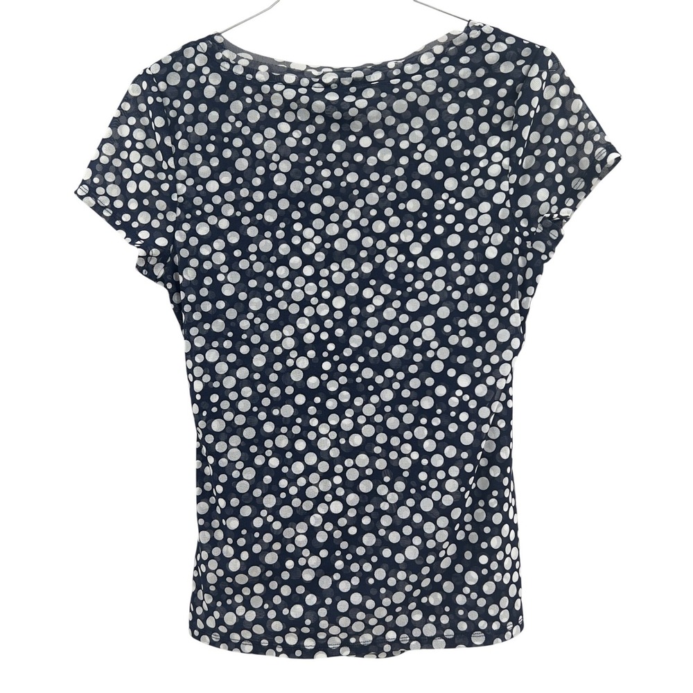 INC Womens Navy White Polka Dot Mesh Ruched V Neck Top Parisian‎ Women's XL - Picture 2 of 3